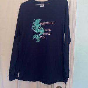 Mermaid long sleeve navy tee shirt, size large